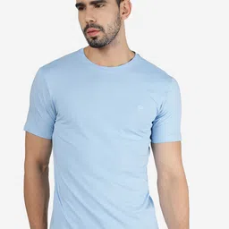 JADE BLUE Round Neck Pure Cotton Slim Fit T-shirt-image-67