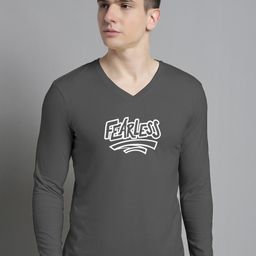 FBAR Typography Printed V-Neck Full Sleeve Cotton Slim Fit T-shirt-image-36