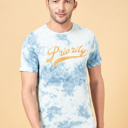People Blue Typography Printed Pure Cotton Slim Fit T-shirt-image-72