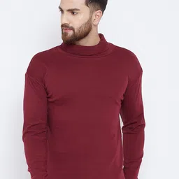 Hypernation Men Maroon High Neck Pure Cotton Slim Fit T-shirt-image-7