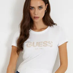 GUESS Women Typography Printed Round Neck Slim Fit T-shirt-picture-41