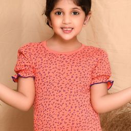 Kids Cave Girls Floral Printed Round Neck Cotton T-shirt-image-72