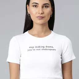 SHOWOFF Typography Printed Slim Fit Cotton Crop T-shirt-image-97