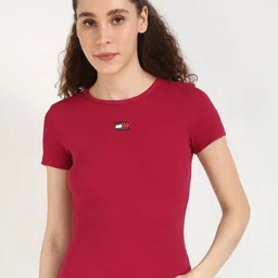 Tommy Hilfiger Women Solid Round Neck Cotton T-shirt-image-81