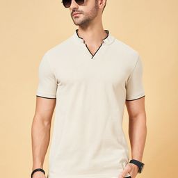 BYFORD by Pantaloons Mandarin Collar Cotton Slim Fit T-shirt-image-101