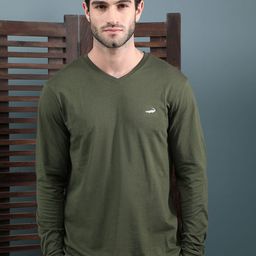 Crocodile Men Solid V-Neck Cotton T-shirt-image-79