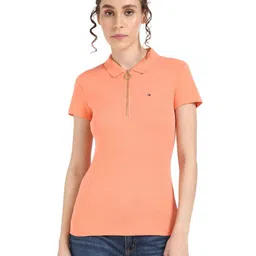Tommy Hilfiger Women Solid Polo Collar Cotton T-shirt-image-93