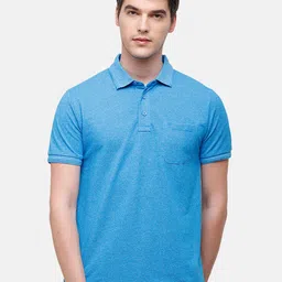 Classic Polo Men Blue Polo Collar Slim Fit T-shirt-image-117