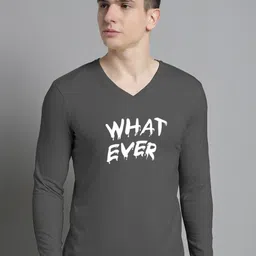 FBAR Typography Printed V-Neck Full Sleeve Cotton Slim Fit T-shirt-image-38