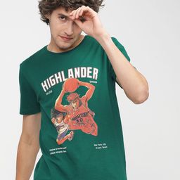 HIGHLANDER Men Green Printed Slim Fit T-shirt-image-79