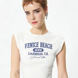 Koton Typography Printed Sleeveless Applique Cotton Slim Fit Crop T-shirt-image-25