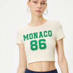 Koton Typography Printed Slim Fit Crop T-shirt-image-70
