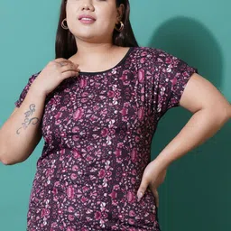 U&F Beyond PLus Size Floral Printed Slim Fit Cotton T-shirt-picture-34