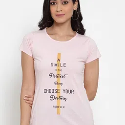 Crozo By Cantabil Women Pink Typography Printed Slim Fit T-shirt-image-46