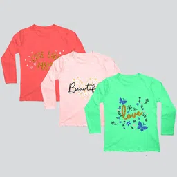 Mojua Girls Pack Of 3 Typography Printed Bio Finish Cotton T-shirts-picture-38