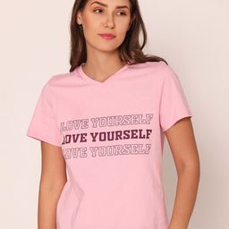 Bonjour Typography Printed V-Neck Slim Fit T-shirt-image-17
