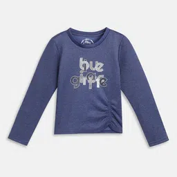Blue Giraffe Girls Typography Printed Ruched Detail Round Neck T-shirt-image-50