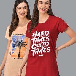 Christy World Pack Of 2 Typography Printed Pure Cotton T-Shirt Nightdress-image-76