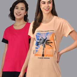 Christy World Pack Of 2 Graphic Printed Pure Cotton T-Shirt Nightdress-image-73