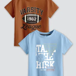 CODEZ Boys Pack Of 2 Typography Printed Cotton T-shirts-15