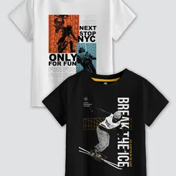 CODEZ Boys Pack Of 2 Typography Printed Cotton T-Shirt-23