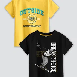 CODEZ Boys Pack Of 2 Typography Printed Cotton T-Shirt-image-90