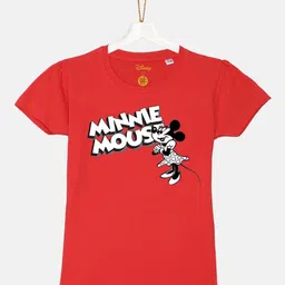 YK Disney Girls Red Minnie Mouse Printed Puff Sleeve Cotton T-shirt-image-31