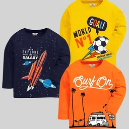 KUCHIPOO Kids Pack Of 3 Typography Printed Cotton T-shirts-image-62