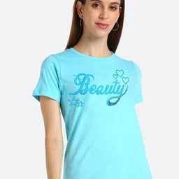 shashvi Women Blue Typography Printed Round Neck T-shirt-picture-23