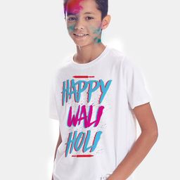 BONKIDS Boys White & Pink Cotton Printed Holi T-shirt-image-56