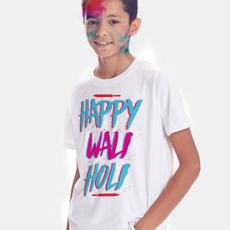 BONKIDS Boys White Typography Printed Holi T-shirt-image-76