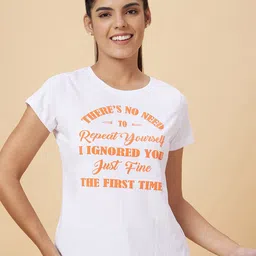 Globus White Typography Round Neck Pure Cotton T-shirt-image-66