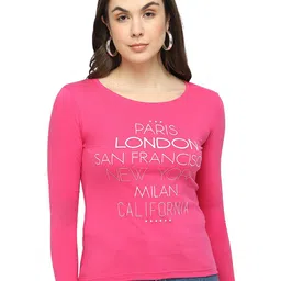 DYCA Women Fuchsia Typography Printed Cotton T-shirt-34