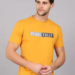 Cantabil Men Mustard Yellow Typography Printed T-shirt-image-68