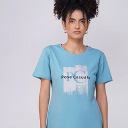 POSE CASUALS Women Typography Printed Round Neck Cotton T-shirt-image-74