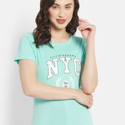 METTLE Women Turquoise Blue Typography Printed T-shirt-image-18