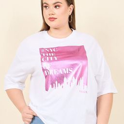 Styli Plus Size Typography Printed Drop Shoulder Sleeves Cotton Oversized T-shirt-30
