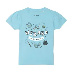 Harry Potter by Wear Your Mind Girls Blue Harry Potter Printed Pure Cotton T-shirt-image-66