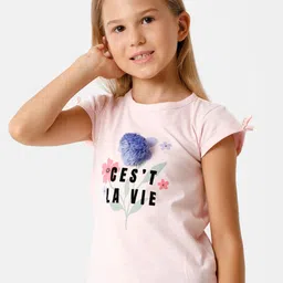KATE & OSCAR Girls Pink & Blue Printed Round Neck Cotton T-shirt-image-56