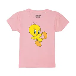 Looney Tunes by Wear Your Mind Girls Pink & Yellow Tweety Printed T-shirt-image-92