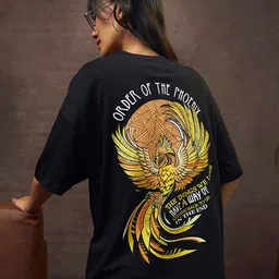 Bewakoof Black Harry Potter Printed Round Neck Short Sleeves Cotton Oversized T-shirt-picture-9
