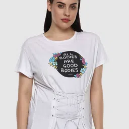 LastInch Women White Typography Printed Cotton T-shirt-picture-4