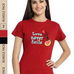Fabflee Pack Of 2 Typography Printed Cotton T-shirt-image-77