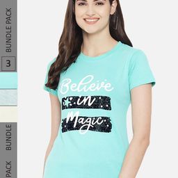 Fabflee Pack of 3 Typography Printed Cotton T-shirt-image-107
