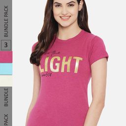 Fabflee Pack Of 3 Typography Printed Cotton T-Shirt-image-109