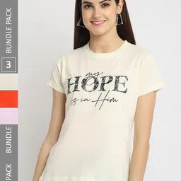 Fabflee Pack Of 3 Typography Printed Regular Fit Cotton T-shirt-image-79