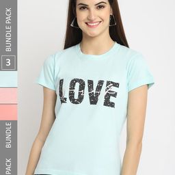 Fabflee Pack of 3 Typography Printed Cotton T-shirt-picture-4