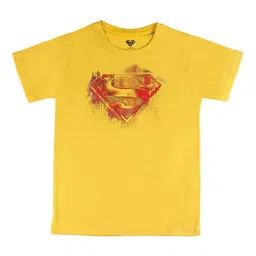 DC by Wear Your Mind Boys Yellow Superman Printed Pure Cotton T-shirt-image-72