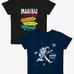 x2o Boys Navy Pack of 2 Typography Printed Pure Cotton T-shirts-image-102