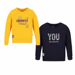 3PIN Girls Pack Of 2 Typography Printed Cotton Sweatshirt-49